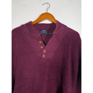 Lands End Mens XL Burgundy Knit Henley Sweater Made in USA Vintage Plum Pullover